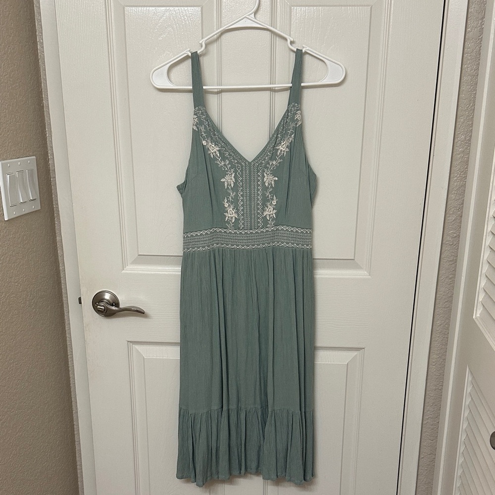 Japna Teal Embroidered Midi Dress